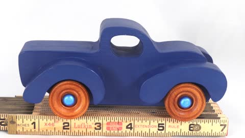 Handmade Wood Toy Pickup Truck Fat Fender Freaky Ford Navy Blue and Amber Shellac Wheels 1144404674