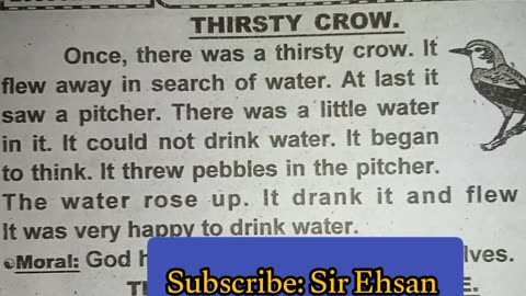 Short story Thirsty crow|Thirsty crow for primary classes|Grade ,3,4,5