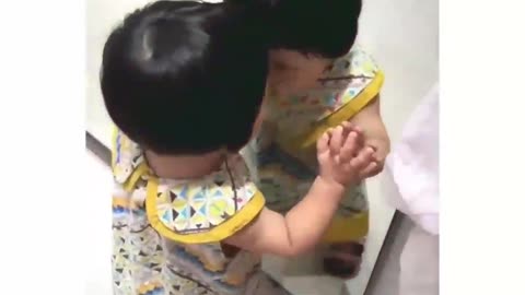 Children's funny drama in front of the mirror