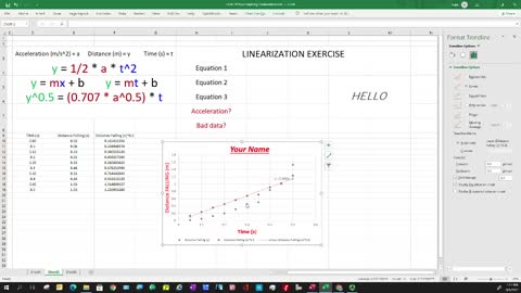 Pt 2 Excel Graphing w Linearization