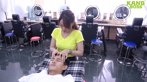 Cute little girl | Comfortable face | Shaving, ear cleaning, facial massage, nail care