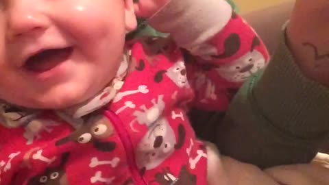 Laughing baby thinks quacking sounds are hysterical