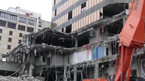Demolition of the Volksbank building in Freiburg Germny 20 December 2017