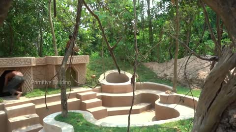 35 Days Building Complete - Build Underground House,grass roof with Decoration Swimming Pool