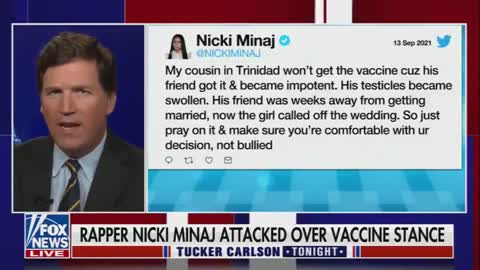 Tucker Carlson reads and reacts to Nicki Minaj's "testicles became swollen" Tweet