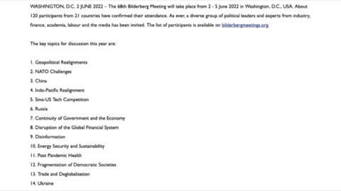 Bilderberg Meeting 2022 Agenda -Jun 3 2022