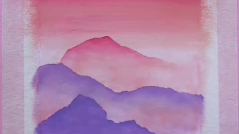 Oil pastel drawing-peach sunset mountains