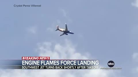 Engine bursts into flames shortly after takeoff