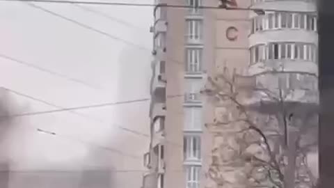 A missile strike on a high-rise building