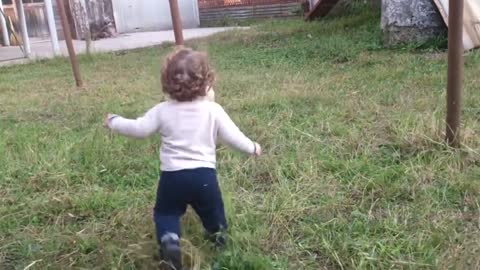 Cute sheep with a child playing