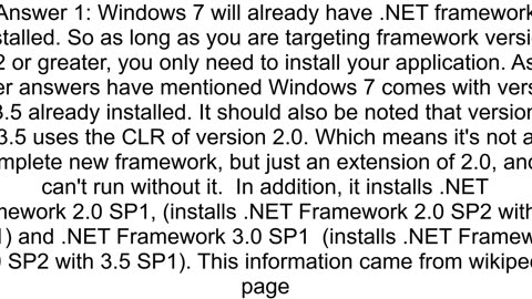 Which version of Microsoft Net should I use for Windows 7