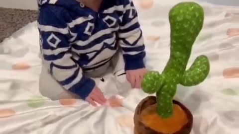 Babies funny reactions to the dancing cactus toy--__funny babies