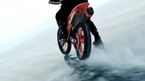 Motorcycle drift on frozen lake 😍😍😍