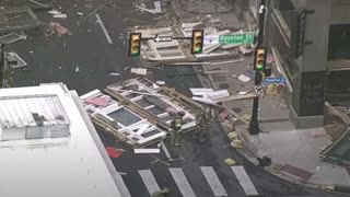 Aerial Footage after possible gas explosion in Fort Worth Texas