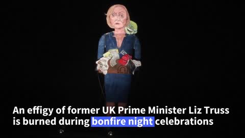 Giant effigy of former UK PM Truss set on fire on Bonfire Night in Kent