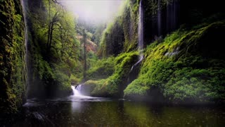 Waterfall scenery and relaxing music