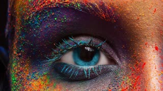 Eye Of Model With Colorful Art Make Up Close Up Loop Video Free To Use (No Sound)