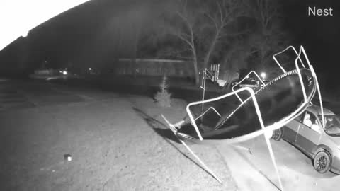 Wind-Swept Trampoline Trashes a Car