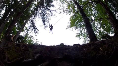 Dad builds backyard human slingshot