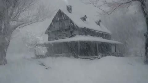 Lonely Mountain House During a Snowstorm | Snow storm sounds while sleeping | Howling wind