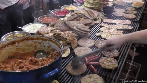 Street Food in Serbia. Burgers and Grilled Meat
