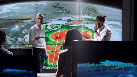 Researchers tracking hurricane on the monitor