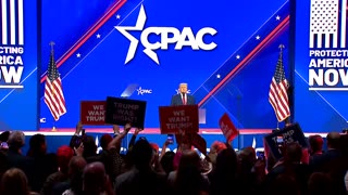 Crowd cheers Frmr President Trump before CPAC 2023 speech