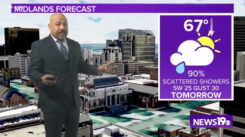 Windy with scattered showers throughout The Midlands tomorrow.