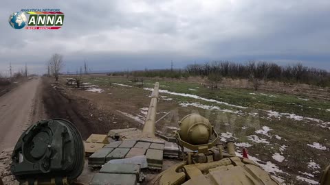 A Russian tank suppresses Ukrainian positions near Belogorovka LNR.