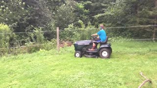 Daniels first cut after the repair on Dads craftsman rider. (With drone footage!)