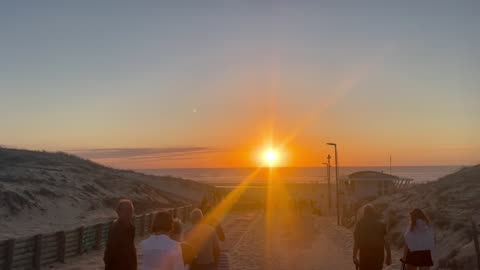 4K perfect sunset, French coast ocean sunset at the beach