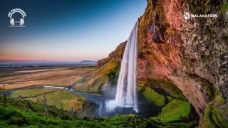 1 Hour of Peaceful Iceland Waterfall Relaxing Music for Studying and Healing