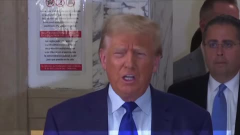 Donald Trump talks outside the Courtroom after the Cross Examination of felon Cohen