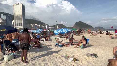 Beautiful day at Copacabana beach Brazil beach walk 1080P🌴