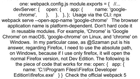 How to open Firefox Developer Edition with Webpack serve and DevServer open option