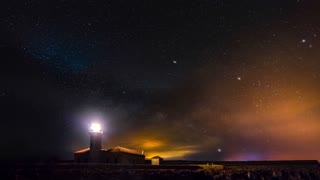Lighthouse Shining In The Night Of Stars Loop Free To Use Video (No Copyright)