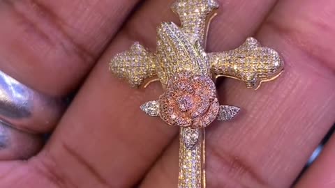 10K 2-Tone Gold & Diamond Praying Hand Cross Pendant