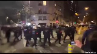 WICKED FRENCH COP DESTROYED BY A KARATE KICK TO HIS BACK FOR BEATING INNOCENT PROTESTORS IN PARIS