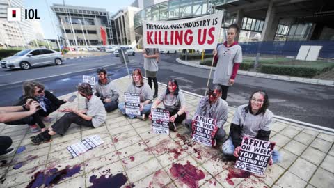 Watch: Extinction Rebellion's bloody protest at Africa Oil week in Cape Town