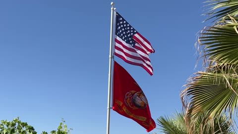 Memorial weekend flag video 4K Ultra HD. Peaceful video. USMC flag too.