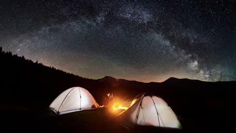Campfire And View Of Beautiful Stars Moving Loop Video Free To Use (No Sound)