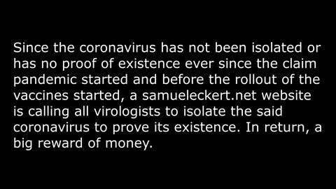 samueleckert.net offering 1.5m euros for proof of isolation of the COVID virus (Until now unearned)