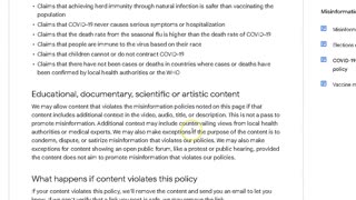 COVID-19 medical misinformation policy