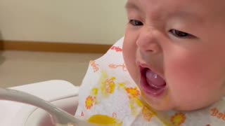 Funny Baby Reacts To Eating Pumpkin