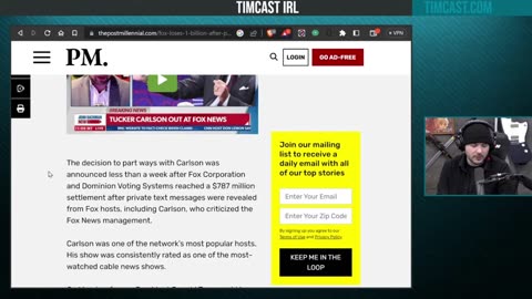 Tim Pool and crew cite reporting from TPM about Fox losing $1 billion after "parting ways" with Tucker Carlson