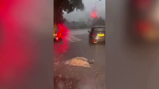 Floodwater covers streets in Maastricht, Netherlands