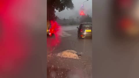 Floodwater covers streets in Maastricht, Netherlands