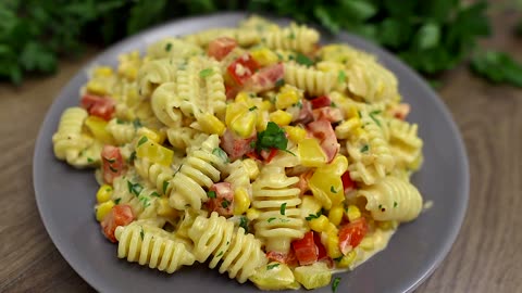 CREAMY PASTA RECIPE with Peppers and Corn - Fast, Simple and Delicious!