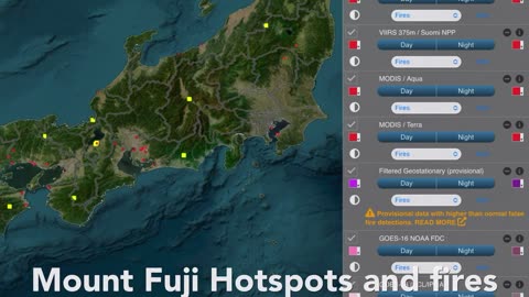 Mount Fuji hotspots and fires from 2023-03-01 to 03-29, comparing to 2022-12-15 to 12-17. 富士山噴火預警。